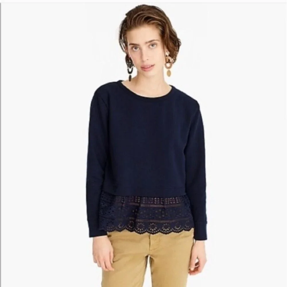 J. Crew Eyelet-Hem Sweatshirt Navy size XS